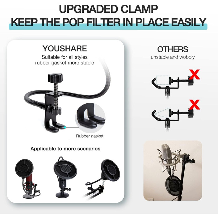 Кріплення для мікрофона YOUSHARES для Razer Seiren Mini та V3 Mini - професійний тримач з вітрозахистом, підставка для геймінгу, стрімінгу та подкастингу (універсальний поп-фільтр)