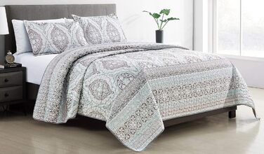 Комплект постільної білизни GrandLinen (3 шт.) California King, Oversize, 299.7x241.3 см, блакитний, сірий, квітковий малюнок