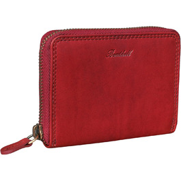 Benthill Wallet Women's Small Genuine Leather | Wallet with RFID Protection | Flat Slim Card Holder with Zipper & 6 Card Slots, Color: Red