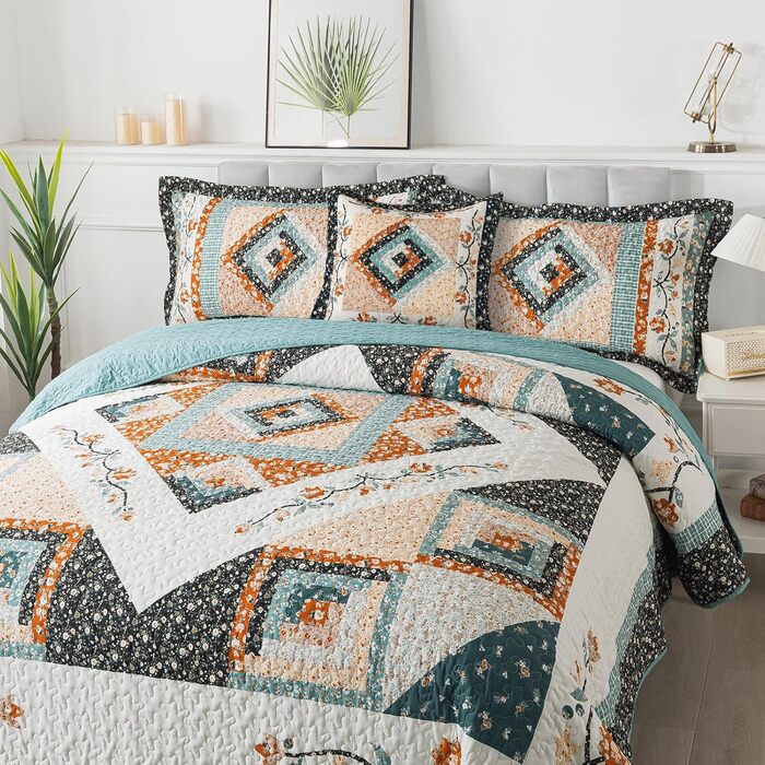 Комплект постільної білизни King Size у стилі ф armhouse від BEDIFANY, м'який пуховик King Size (249 x 218 см), легкий комплект постільної білизни Farmhouse для ліжка, прикраси для ліжка на всі сезони, 3 шт. (B - квітковий, Twin (173 x 218 см))
