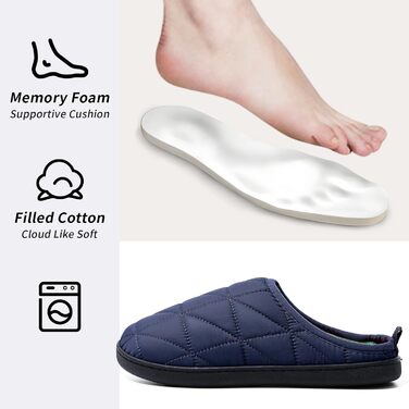 Тапочки зимові для жінок та чоловіків, теплі, з м'якої плюшевої тканини, зручні, з піною Memory, антиковзкі, двоколірні, для дому та вулиці (36/37 EU, темно-синій)