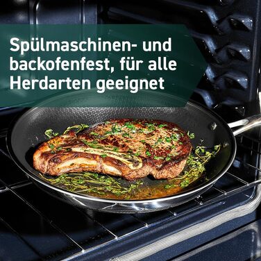 HexClad Hybrid Nonstick Skillet, 25cm with Tempered Glass Lid - Oven & Dishwasher Safe, Induction Compatible