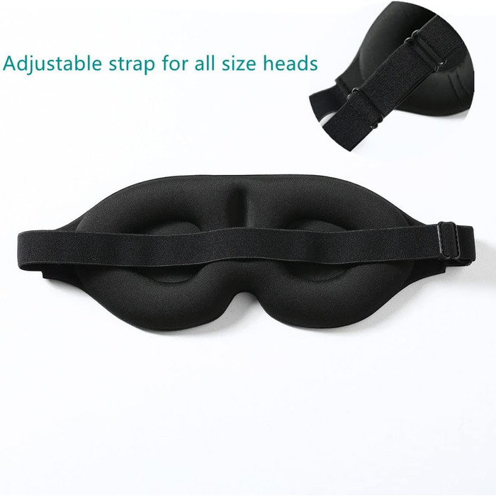 3D Маска для сну Tim & Tina, світлоблокуюча, для подорожей, йоги, з регульованим ремінцем (чорний)