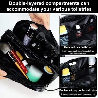 Чоловіча косметичка-рюкзак, чорна, з водовідштовхувального PU-шкіри, двошарова, з мокрим/сухим відділенням
