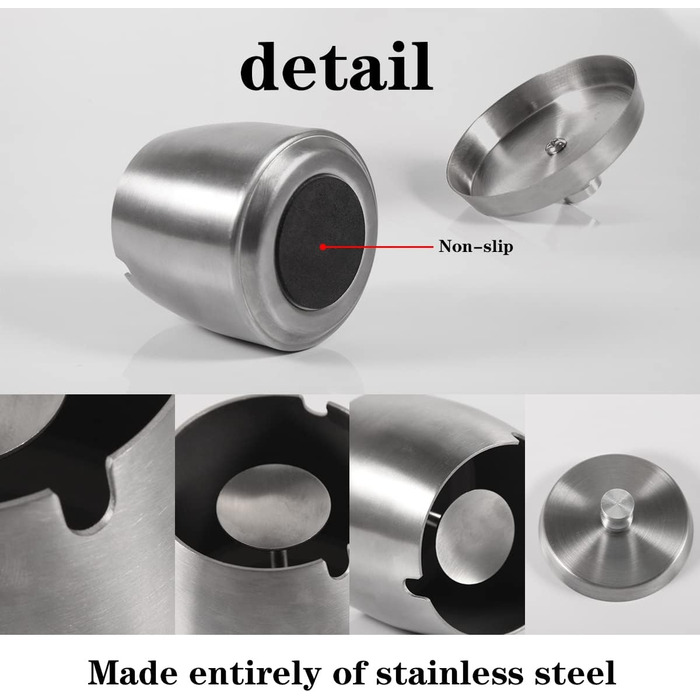 Попільничка для вулиці з кришкою: герметична, вітростійка, сталева попільничка для сигарет, срібна