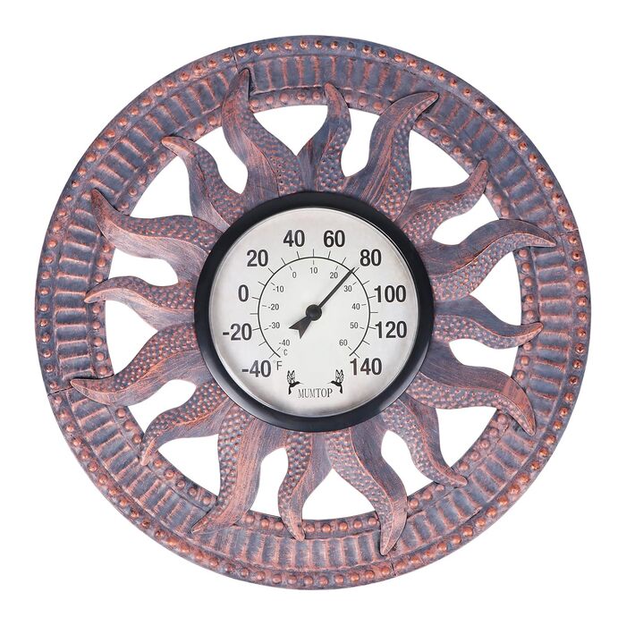 MUMTOP Outdoor Thermometer for Patio Outdoor Thermometer - Patio Thermometer Wall Thermometer Housing for Terrace, Wall or Decoration, No Battery Required Hanging Thermometer Sun Pattern