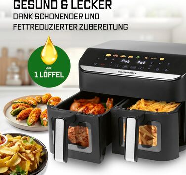 Фритюрниця повітряна Gourmetmaxx AirGenius 9 л з 2 відсіками | 8 програм | Мульти-кухня для 8 осіб | Сенсорний дисплей