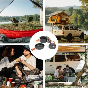 Набір кухонного посуду для кемпінгу, 10 предметів: каструля, сковорода, чайник, сумка для зберігання. Для кемпінгу, пікніків та походів