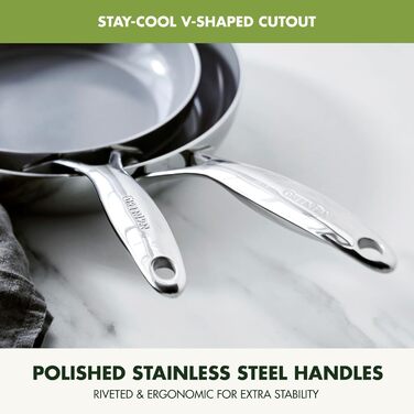 Набір сковорідок GreenPan Valencia Pro: 20.3 см та 25.4 см, нержавіюча сталь, 3-шарове покриття, керамічне антипригарне покриття без PFAS/PFOA