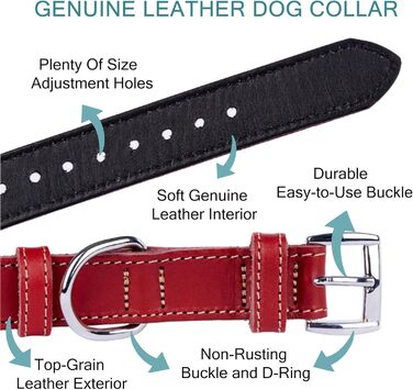 Нашийник для собак з м'якої шкіри, міцний та довговічний. Підходить для собак маленьких, середніх та великих порід. Розмір: 28-36 см (Червоний)