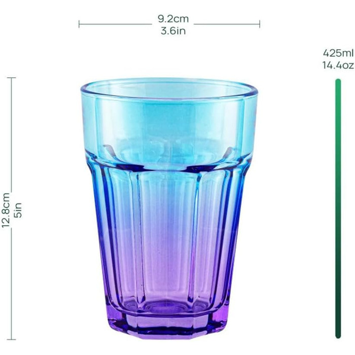 Set of 6 Colorful Glasses - Colorful Water Glasses 425 ml - Drinking Glasses Blue Purple - Long Drink Glasses - Cocktail Glasses - Juice Glasses - Large Colored Drinking Glasses - Caipirinha | Gigi Dreamy Sunset