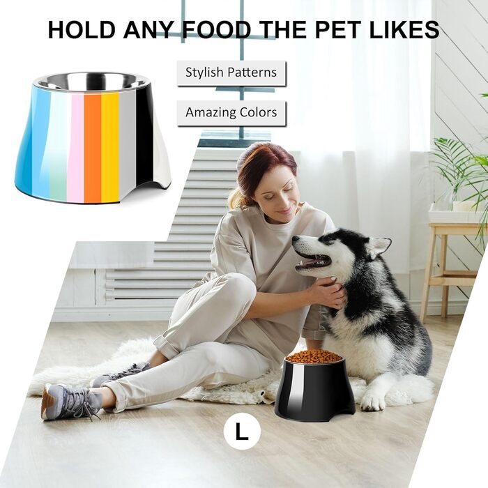 Миска для собак Petvillage, антиковзаюча, з нержавіючою сталлю, піднята, для маленьких та середніх собак, спанієлів, велика місткість (3 чашки), чорна
