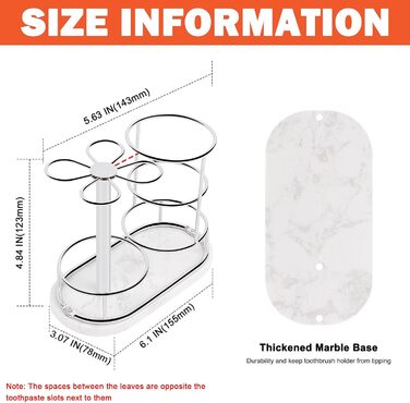 HarJue Bathroom Toothbrush Holder, Metal Toothbrush Organizer with Marble Base, Toothbrush Storage Collection for Family, Suitable for Home, Hotel, Countertop, Vanity (Chrome Finish, Medium)