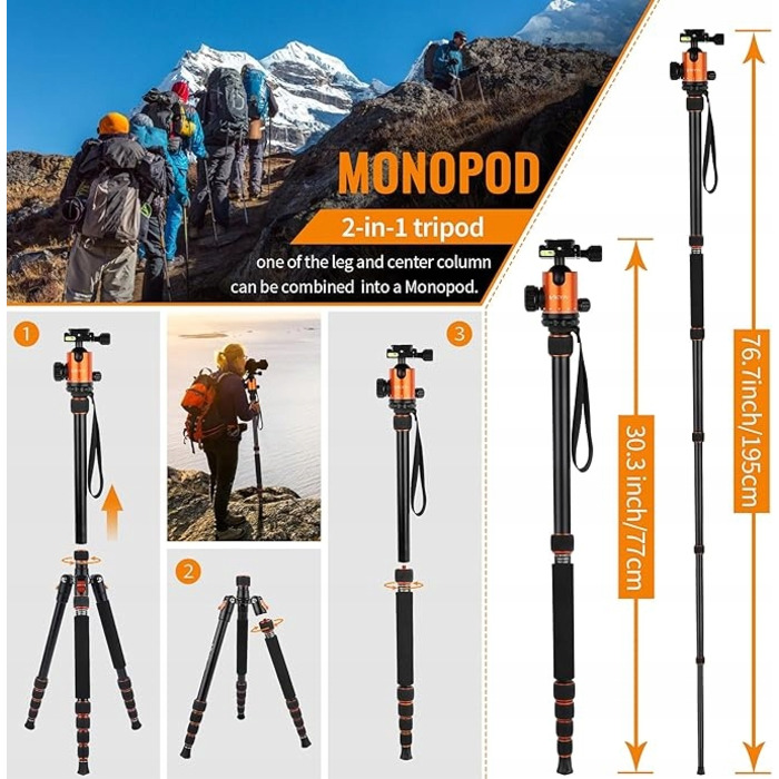 Фотоштатив VICTIV AT40 (203 см) алюмінієвий для Canon, Nikon, Sony, SLR