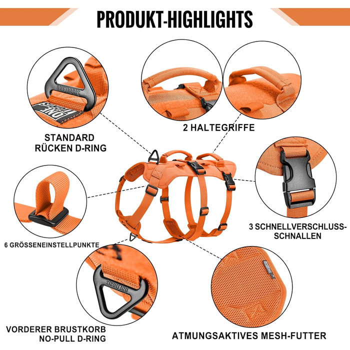Шлейка для собак OneTigris T-Bone тактична, посилена, з 2 ручками, вибухозахисна, регульована, для полювання, прогулянок, тренувань (M, L:27-41кг)