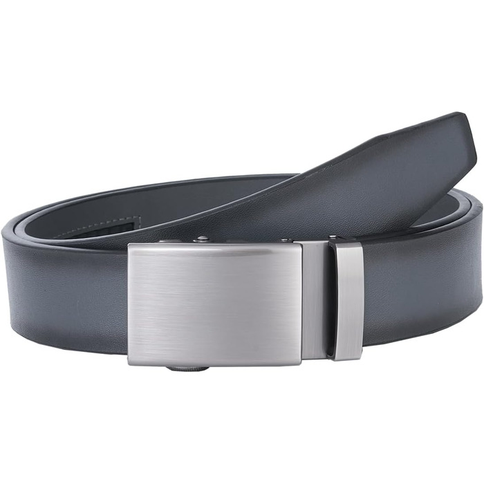 Чоловічий шкіряний ремінь VRLEGEND з автоматичною застібкою (ратинг) без дірок для ділового костюма, розмір регулюється, з подарунковою коробкою, сірий