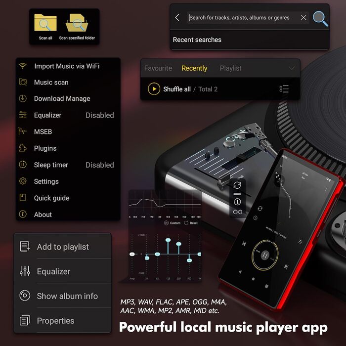 MP3 плеєр 163GB з Bluetooth, Spotify, WiFi, 4.5