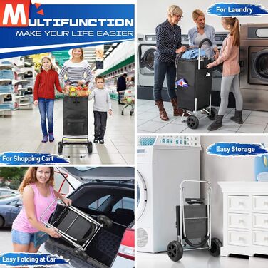 Складаний візок для покупок 75 л з нержавіючою рамою та водонепроникною сумкою (чорний)