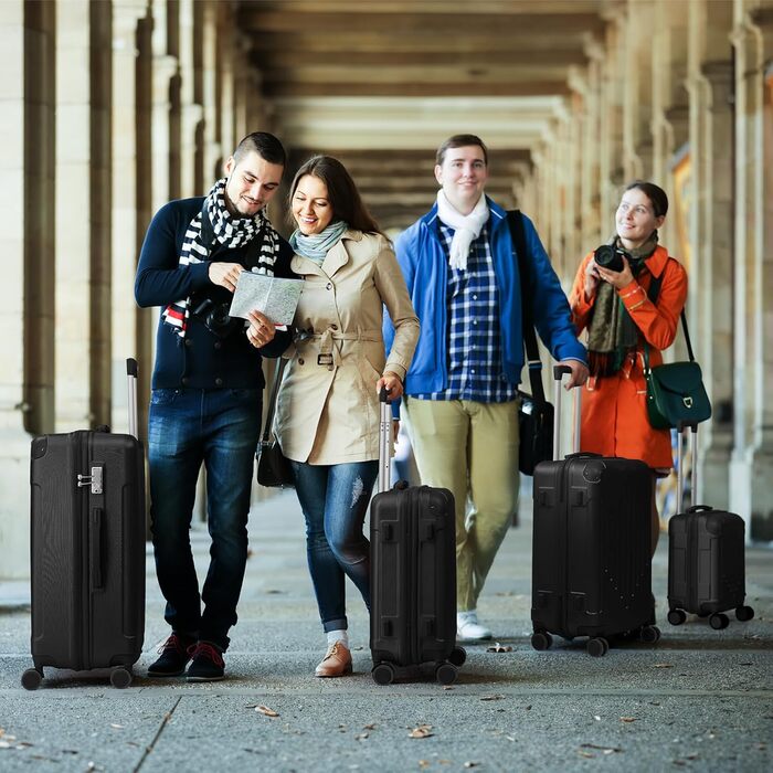 Набір валіз LEADZM 4 шт. з ABS, чорний, для подорожей, з телескопічним ручками, ручна поклажа