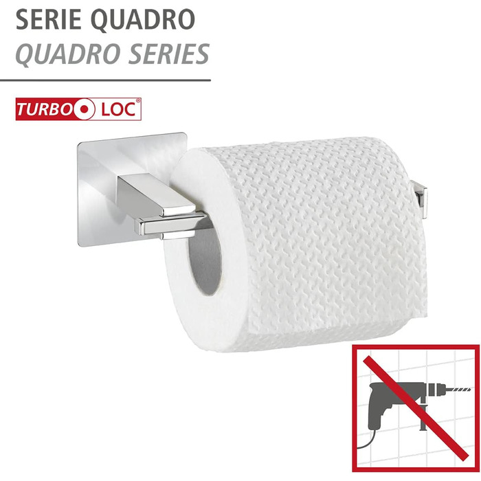 Тримач для туалетного паперу WENKO Turbo-Loc Quadro з нержавіючої сталі, хром, без кришки