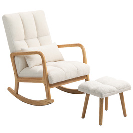HOMCOM Rocking Chair with Ottoman, Rocking Chair with Fleece Cover, Armrests, High Back, Wooden Sleigh Runners, Padded Swivel Chair, Relax Chair, Accent Chair for Living Room, Bedroom White | Aosom