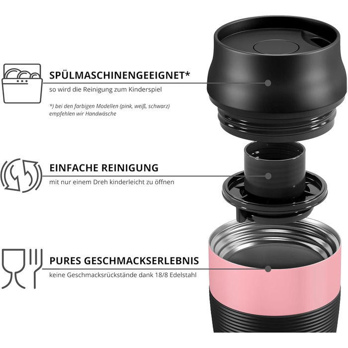 Термокружка для кави To-Go з нержавіючої сталі, 360 мл, рожева | Зберігає тепло 4 години, холод 8 годин | Без BPA, витікання неможливе