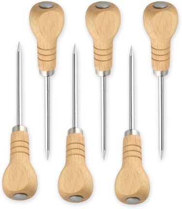 Yzurbu Ice Picks for Breaking Ice, 6 Pack Stainless Steel Ice Pick Tool with Safety Wooden Handle for the Kitchen