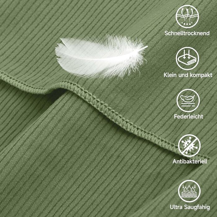 Набір рушників Pameil з мікрофібри (2 шт.): великий (160x80 см) та маленький (80x40 см), компактні та швидковисихаючі, для спорту, подорожей, пляжу (армійний зелений)