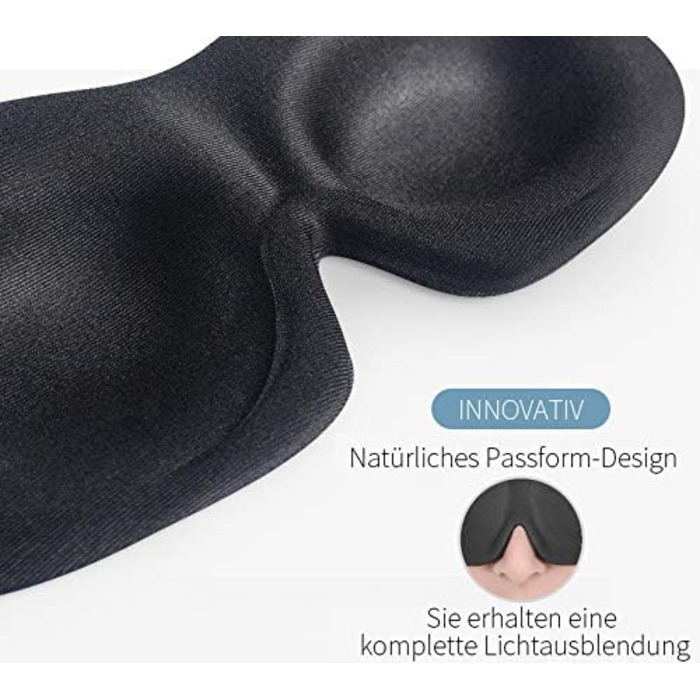 Маска для сну Trilancer 3D з Memory Foam та шумоізоляційними вкладами, для чоловіків та жінок | Абсолютна темрява