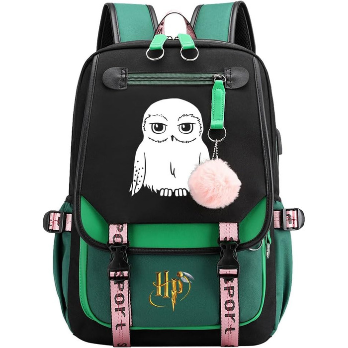 Великий шкільний рюкзак для дівчат з совою, рюкзак Harry Magic для підлітків, набір для учнів 7-15 класів (46 x 29 x 16 см, зелений)