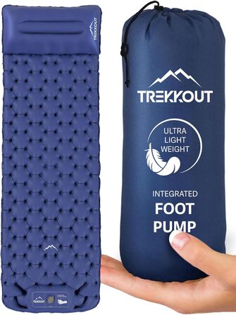 TREKKOUT Ultraleichte Isomatte з подушкою: компактна надувна кемпінгова матрац з інтегрованим насосом | Легка, водонепроникна матрац для кемпінгу, походів, подорожей та рюкзаків