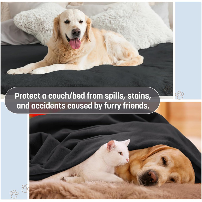 Водонепроникний килимок для собак Kritter Planet, м'який, стійкий до сечі, для дивану, ліжка, авто, меблів, XXL (229 x 203 см), (XL(203 x 152 см), чорний/чорний)