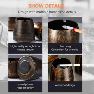 Стакан для сигарет з кришкою, для дому та вулиці, нержавіюча сталь, вітрозахисний, для садового, барного, офісного використання (компактний)