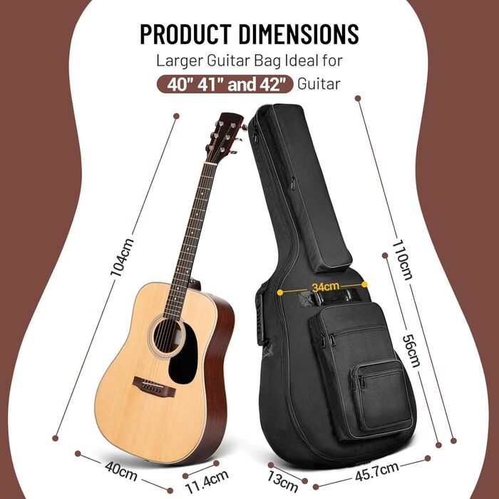Чохол для гітари Gig Bag Cahaya: водонепроникний, з кишенями для аксесуарів та підставка для нот, 40/41 дюйм