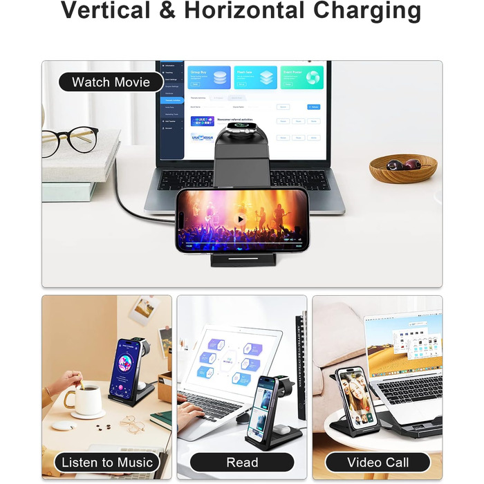 Бездротова зарядка 3-в-1 для Apple Watch, iPhone та AirPods Pro (білий/чорний)