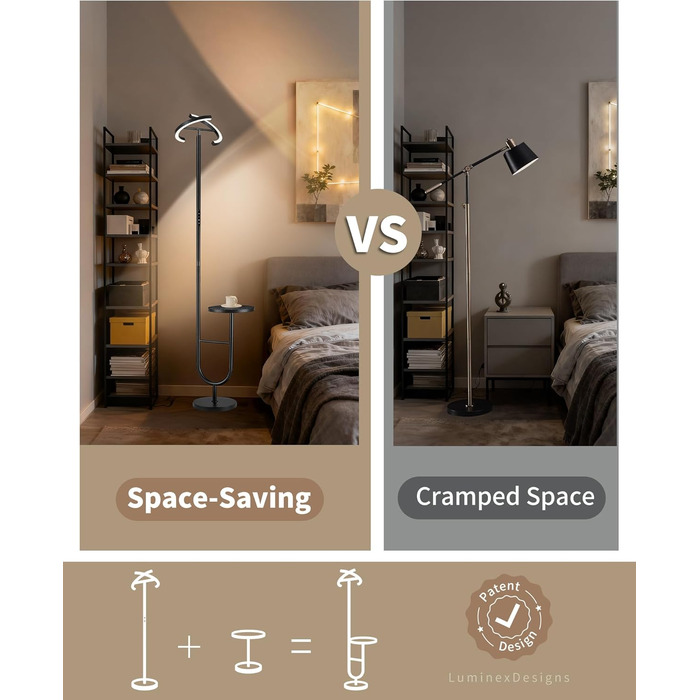 Підлогова лампа LuminexDesigns з регулюванням яскравості, 36W+7W LED, 3200LM+600LM, 2700K-6500K, чорна. Сучасна підлогова лампа для вітальні з пульт дистанційного керування