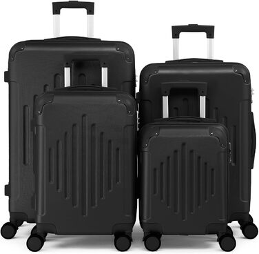 Набір валіз LEADZM 4 шт. з ABS, чорний, для подорожей, з телескопічним ручками, ручна поклажа