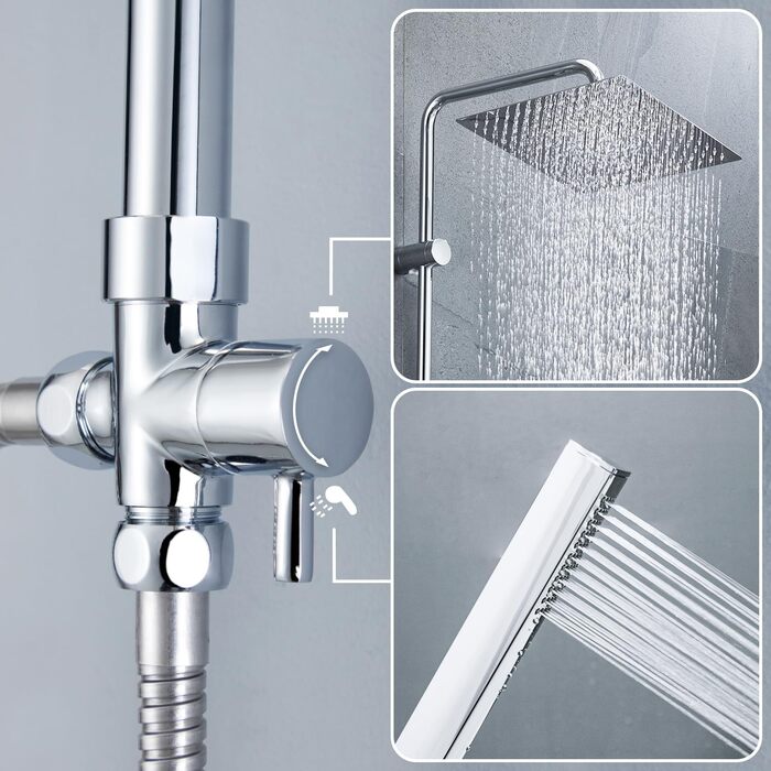 Görbach Rain Shower System with Shelf, Shower Set without Shower Faucet, Chrome (20x20cm)