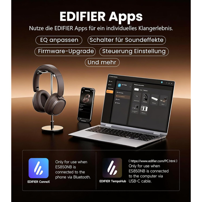 Навушники бездротові Edifier ES850NB з шумозаглушенням, Hi-Res Audio, Bluetooth 5.4, коричневі