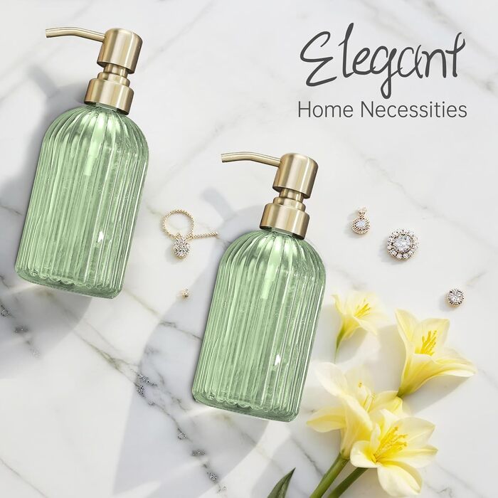 Дозатор для мила з бурштинового скла, 473 мл, з щіткою з золота, для ванної кімнати та кухні