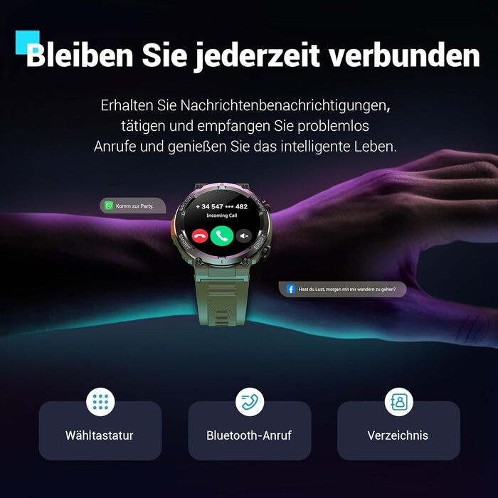 Смарт-годинник Blackview Army Green: IP68, 100 днів автономії, компас, Bluetooth-дзвінки, моніторинг серця та сну, 100+ спортивних режимів, сумісний з Android/iOS