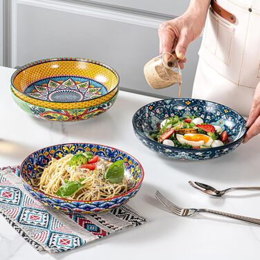 Набір салатниць з порцеляни HENXFEN (4 шт.) - 1000 мл, для салату, супу, пасти, богемський стиль