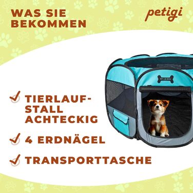 Вольєр для цуценят Petigi XL, 115x115x65 см, 8-кутна клітка для собак, кроликів, морських свинок, котів, рожевий/зелений колір