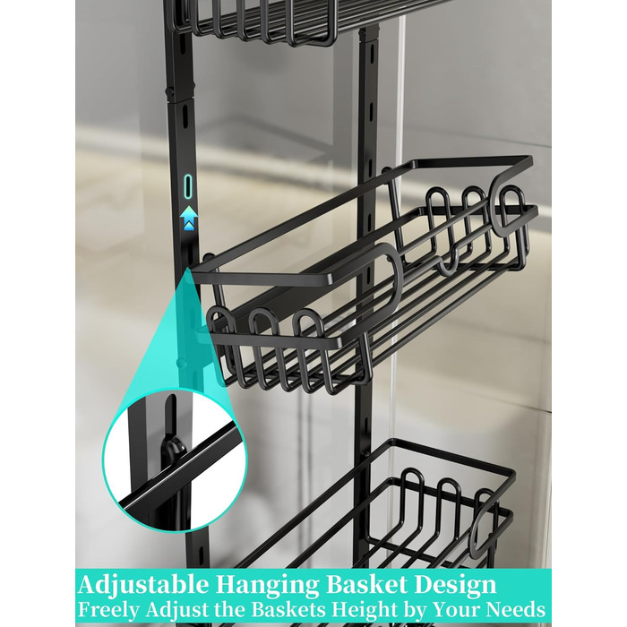 HapiRm Shower Shelf - Hanging Shower Rack Adjustable with 4 Shower Baskets, Shower Shelf No Drilling with Soap Dish and Hooks, Shower Shelf Over the Door Glass Wall & Bathroom Door, Black