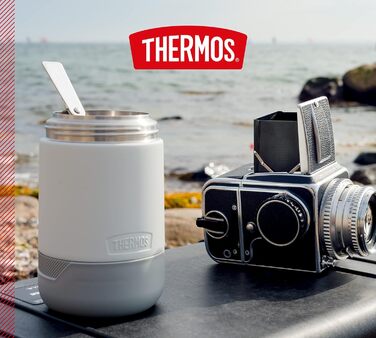Thermos GUARDIAN FOOD JAR 0.50 l, snow white, Food container 500 ml white, stainless steel, with spoon, Bonus Bowl for muesli, toppings, absolutely leak-proof, leak-proof 500 ml with spoon Snow White Mat