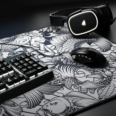 Ігровий килимок для миші TITANWOLF XXL Speed Gaming Mousepad, 900x400мм, чорний, дизайн Koi — великий килимок на весь стіл для підвищення точності та швидкості