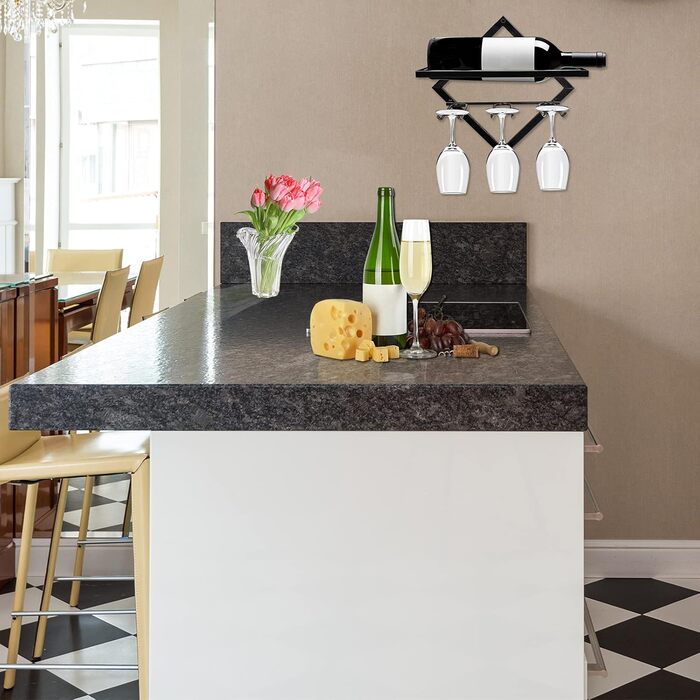 Настінна віноградна полиця для келихів, чорна, для кухні, бару, декору, 2 шт.