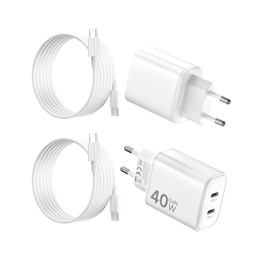 Зарядний пристрій 2x40W USB-C для iPhone 17 Pro Max/Pro/16/15 Plus, iPad Pro/Air, з кабелем 2м (Білий)