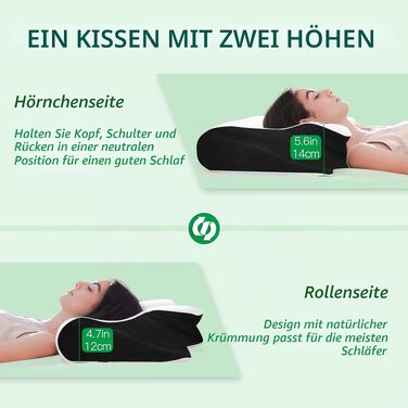 Подушка для шиї та頸ного відділу 2 в 1 з ефектом пам'яті (Memory Foam), чорна, 60x40x12/14 см