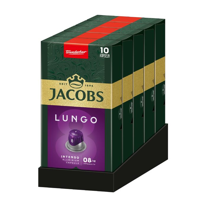 Кавові капсули Jacobs Lungo Intenso для Nespresso, інтенсивність 8/12, XXL упаковка 200 капсул (5х40 шт)